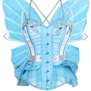 Blue Corset Lingerie with Silver Accents